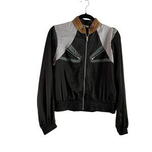 Gimmicks Women S Black/Gold/Silver Zip Chest Pocketed Bomber Lightweight Jacket